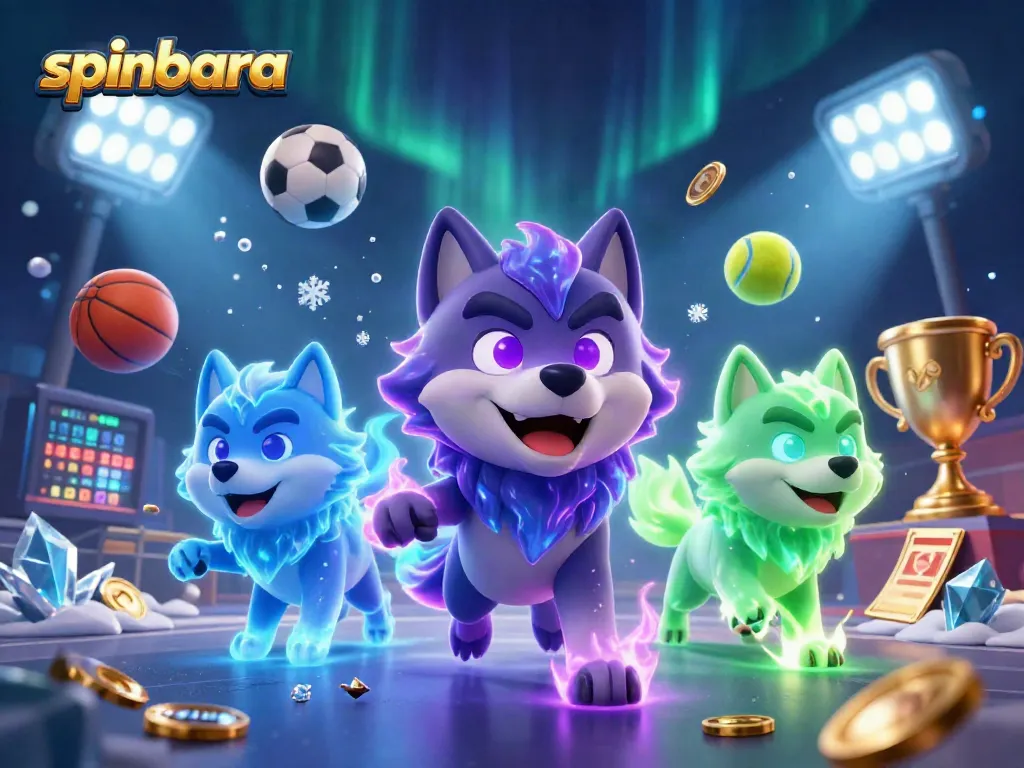Spinbara's thrilling casino experience with captivating wolf characters and dynamic sports elements.