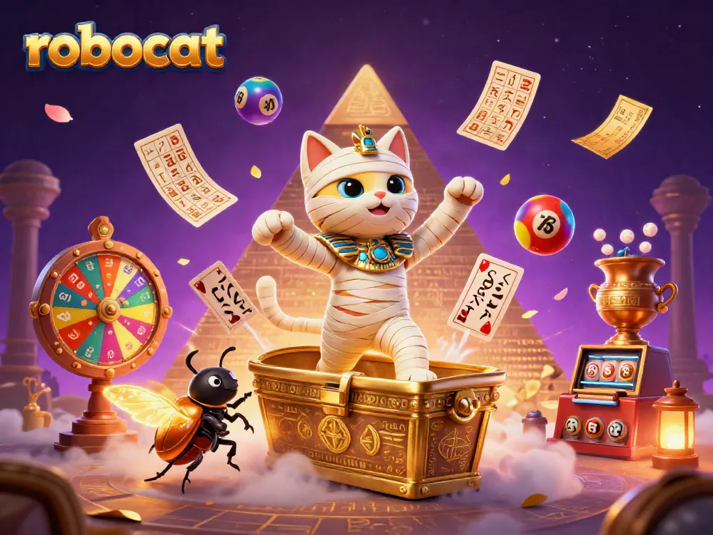 Engage in the excitement of robocat-themed gaming with a vibrant 3D casino illustration.